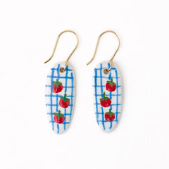 Ceramic Earrings- Tomatoes + Blue Plaid
