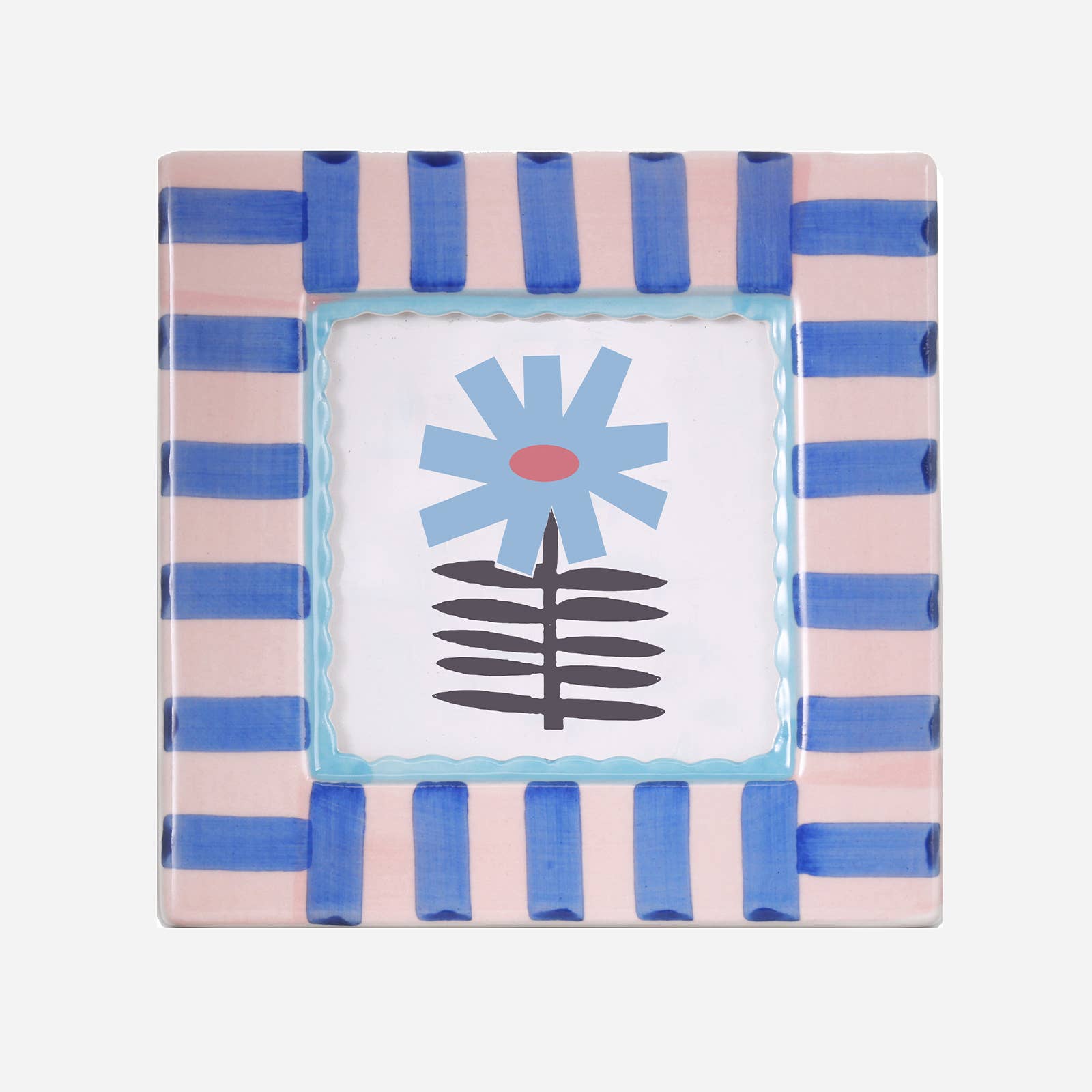 Hand-painted Ceramic Photo Frame- Blue Stripe