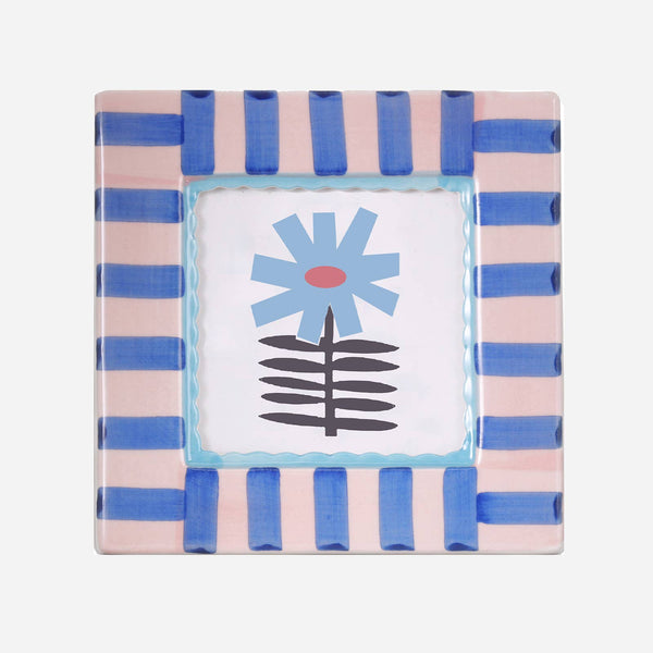 Hand-painted Ceramic Photo Frame- Blue Stripe