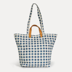 Carryall Block Print Tote- Indigo Gingham