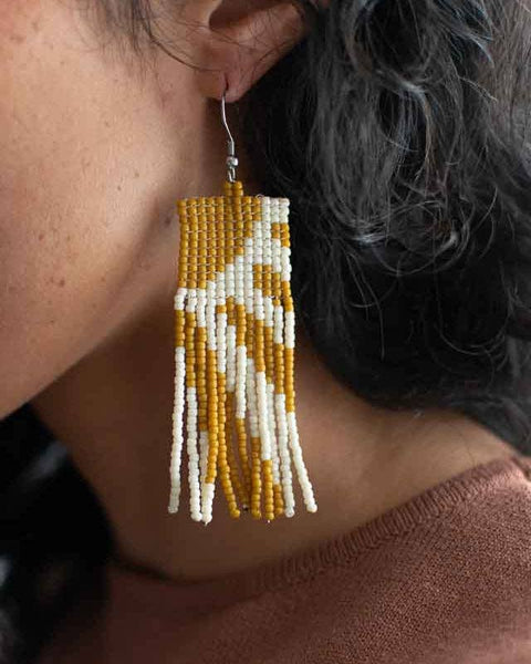 Beaded Fringe Earrings- Sunshine