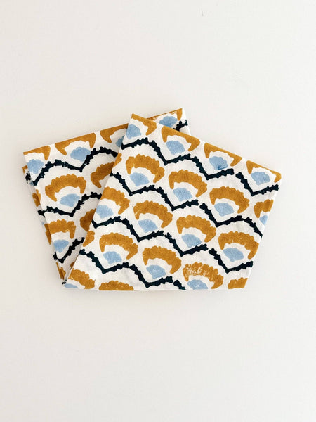 Block Print Tea Towel - Mustard Poppy