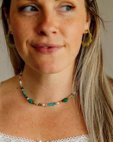 Sunlit Shore Necklace- Turquoise + Freshwater Pearl