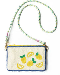 Small pouch with lemon designs on a white background
