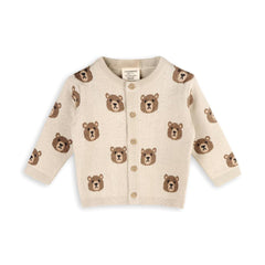 Brown Bear Jacquard Baby Cardigan Sweater