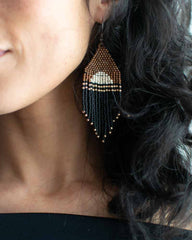 Beaded Fringe Earrings- Noche