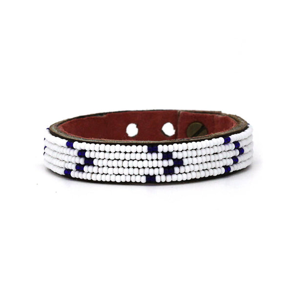 Beaded Leather Cuff Bracelets- Indigo + White