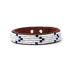 Beaded Leather Cuff Bracelets- Indigo + White