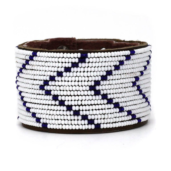 Beaded Leather Cuff Bracelets- Indigo + White