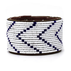 Beaded Leather Cuff Bracelets- Indigo + White