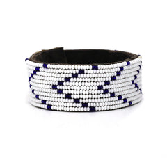 Beaded Leather Cuff Bracelets- Indigo + White
