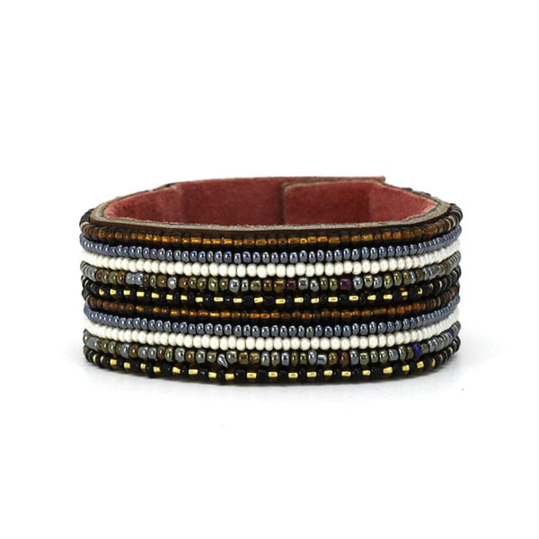 Beaded Leather Cuff Bracelets- Neutral Stripe