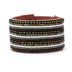 Beaded Leather Cuff Bracelets- Neutral Stripe