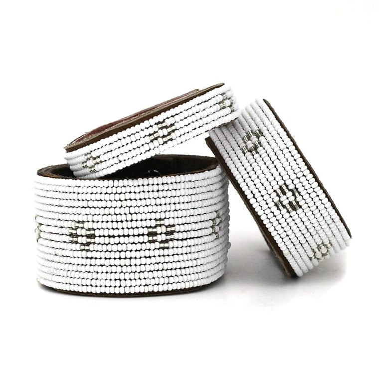 Beaded Leather Cuff Bracelets- Silver Diamond