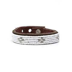 Beaded Leather Cuff Bracelets- Silver Diamond