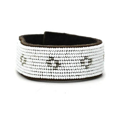 Beaded Leather Cuff Bracelets- Silver Diamond