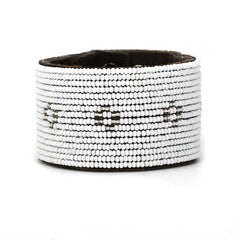 Beaded Leather Cuff Bracelets- Silver Diamond