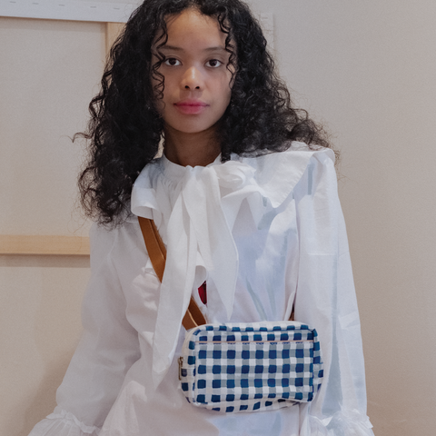 Block Print Belt Bag - Indigo Gingham