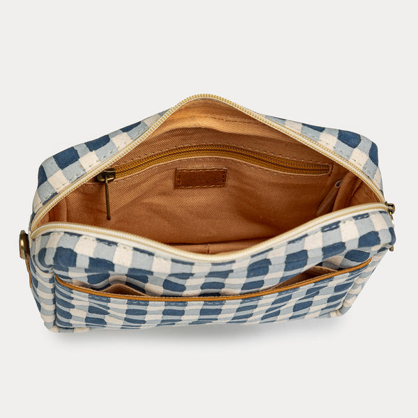 Block Print Camera Bag- Indigo Gingham