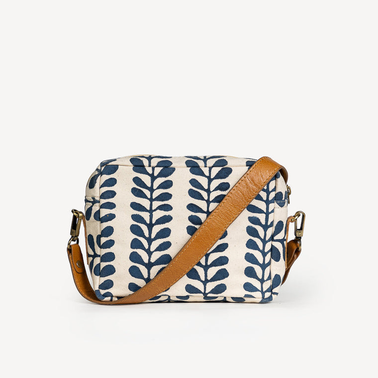 Block Print Camera Bag- Indigo Fern