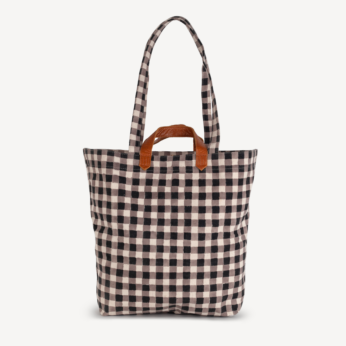 Carryall Block Print Tote- Ink Gingham