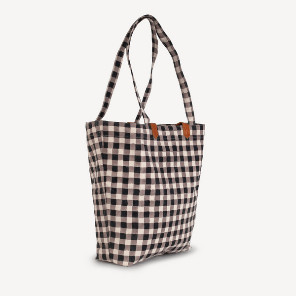 Carryall Block Print Tote- Winter Gingham