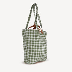 Carryall Block Print Tote- Olive Gingham