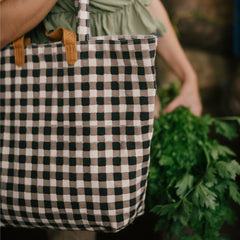 Carryall Block Print Tote- Winter Gingham