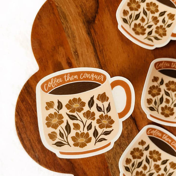 Coffee Lovers Mug Floral Vinyl Sticker