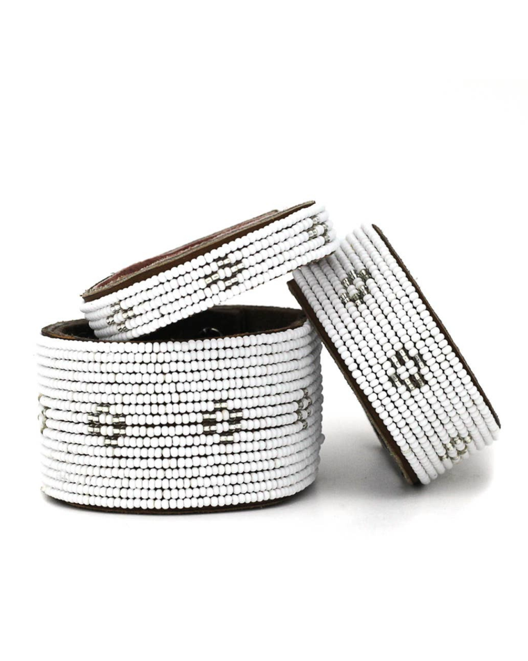 Beaded Leather Cuff Bracelets- Silver Diamond