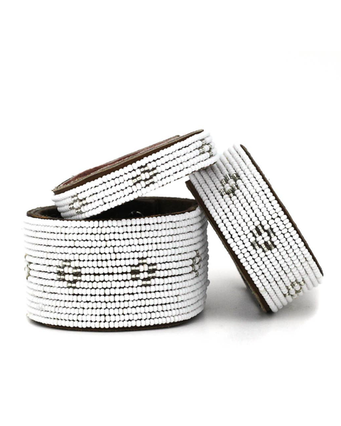 Beaded Leather Cuff Bracelets- Silver Diamond