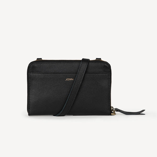 Pebbled Leather Crossbody Wallet- Black
