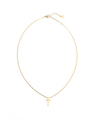 Gold necklace with a cross pendant on a white background