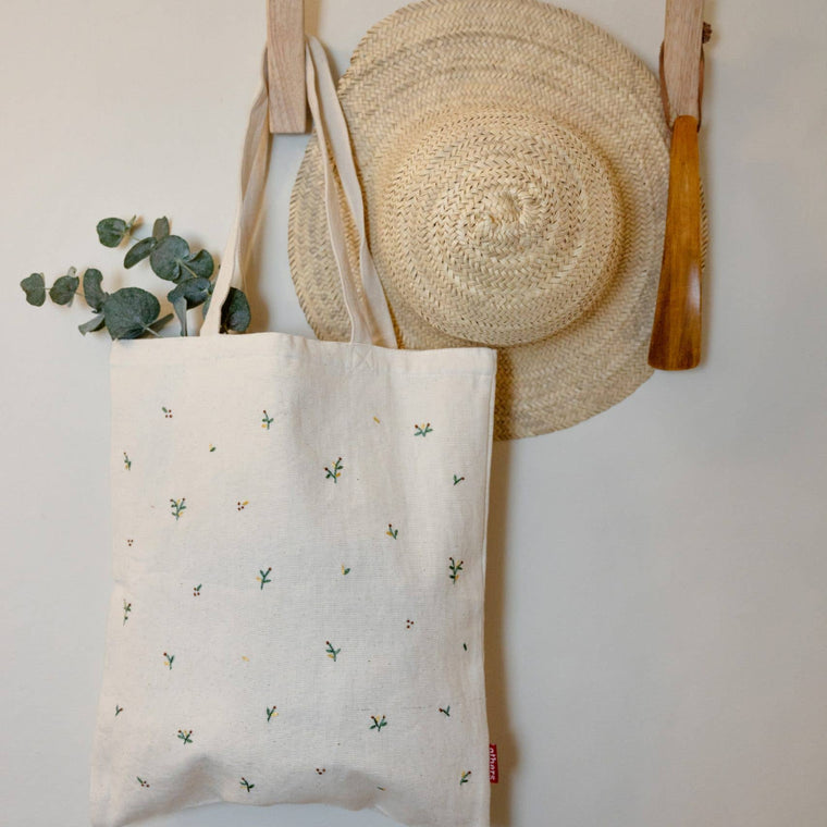 Cream Embroidered Tote