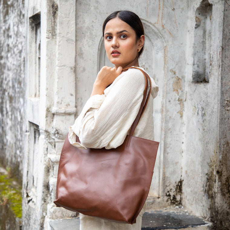 Everyday Leather Tote- Chocolate Brown