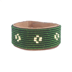 Dark Green Beaded Leather Cuff