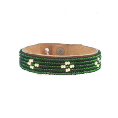 Dark Green Beaded Leather Cuff