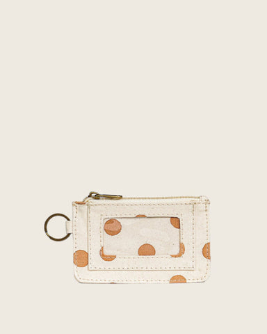 Hand block printed pouch with a secure ID window positioned inside the z...