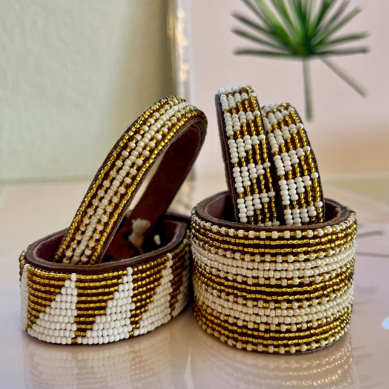 Beaded Leather Cuff Bracelets- Golds