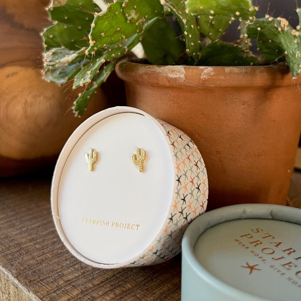starfish project gold cactus earrings