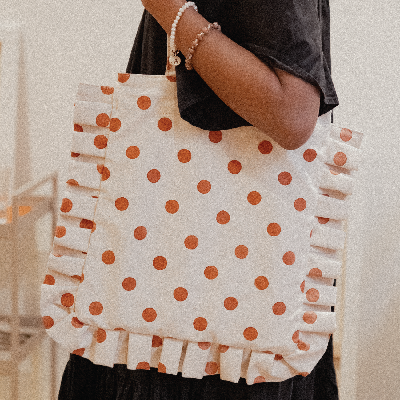 Clay Dot Momo Ruffle Tote