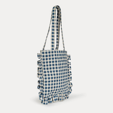 Momo Ruffle Tote- Indigo Gingham