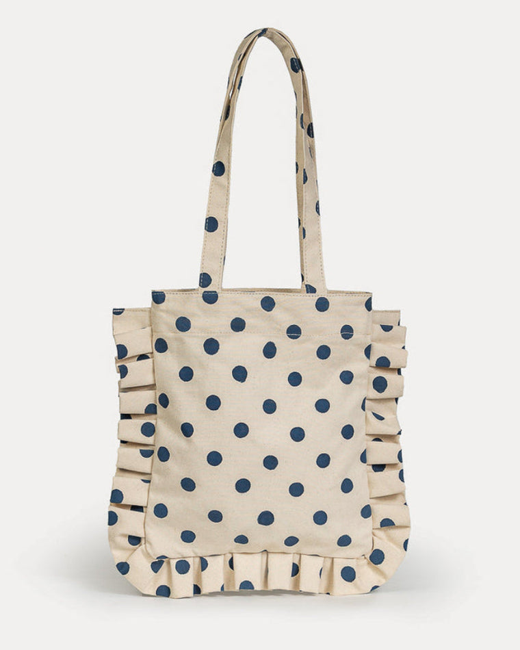 Momo Ruffle Tote- Indigo Dot