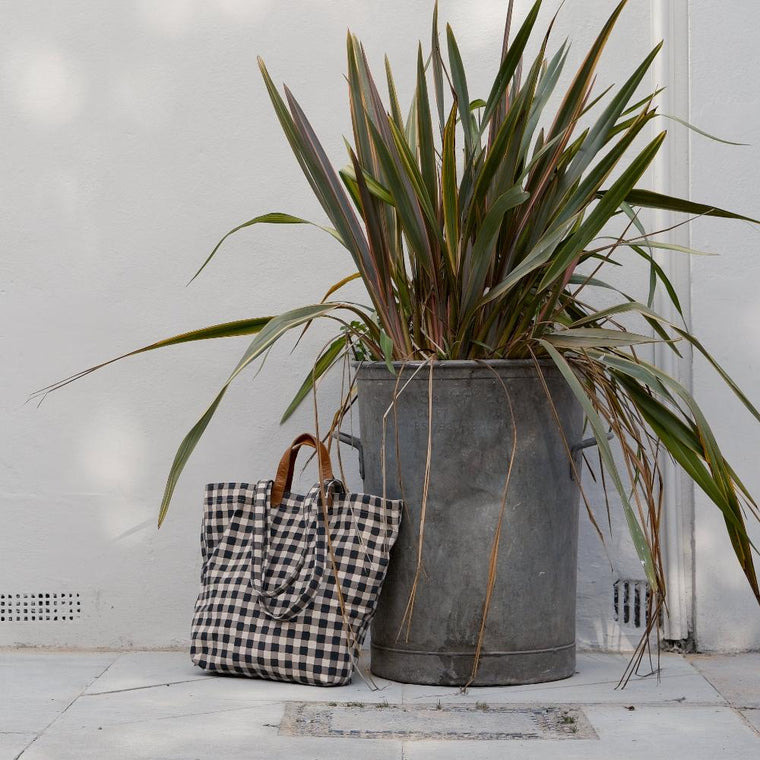 Carryall Block Print Tote- Ink Gingham