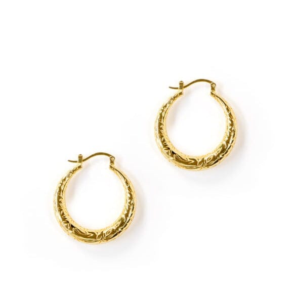 Intricate Leaf Gold Hoop Earrings