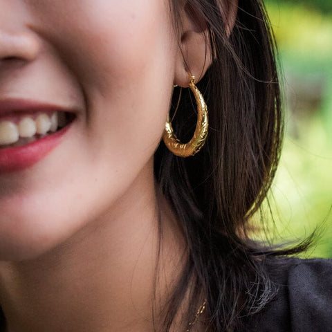 Intricate Leaf Gold Hoop Earrings - Redemption Market