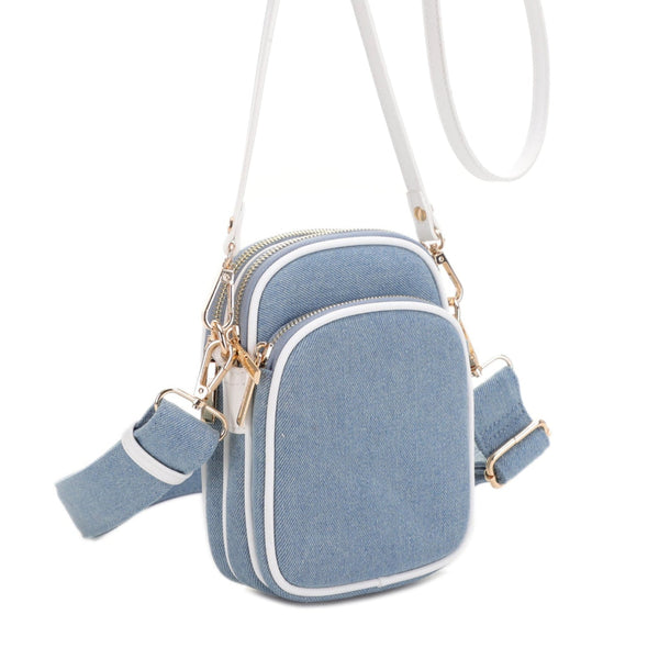 Josie Double Denim Crossbody Bag - Light Blue