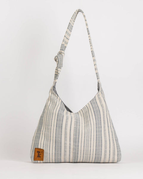 Striped handbag on a white background