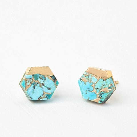 Our Oasis Studs feature natural turquoise stones woven together and dipp...