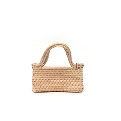Woven handbag on a white background
